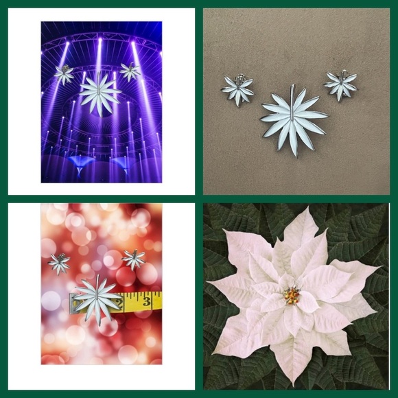 Vintage white poinsettia pin with matching clip back earrings. - Picture 2 of 6